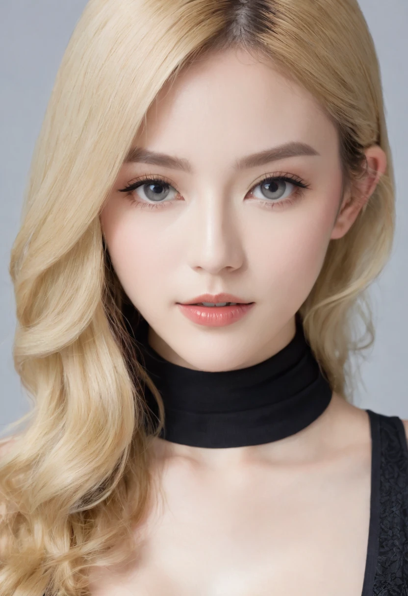 （（（European Caucasian Woman）））、（（（Mary, 18 years old）））、one person、（Thin contours、Grey Eye:1.5）、（Thin contours）、Big Breasts、Narrow waist、（（（White and translucent skin:1.3）））、Beautiful, shiny blonde medium-long hair、8-head-tall model style、Waist-down angle、Tokyo city、