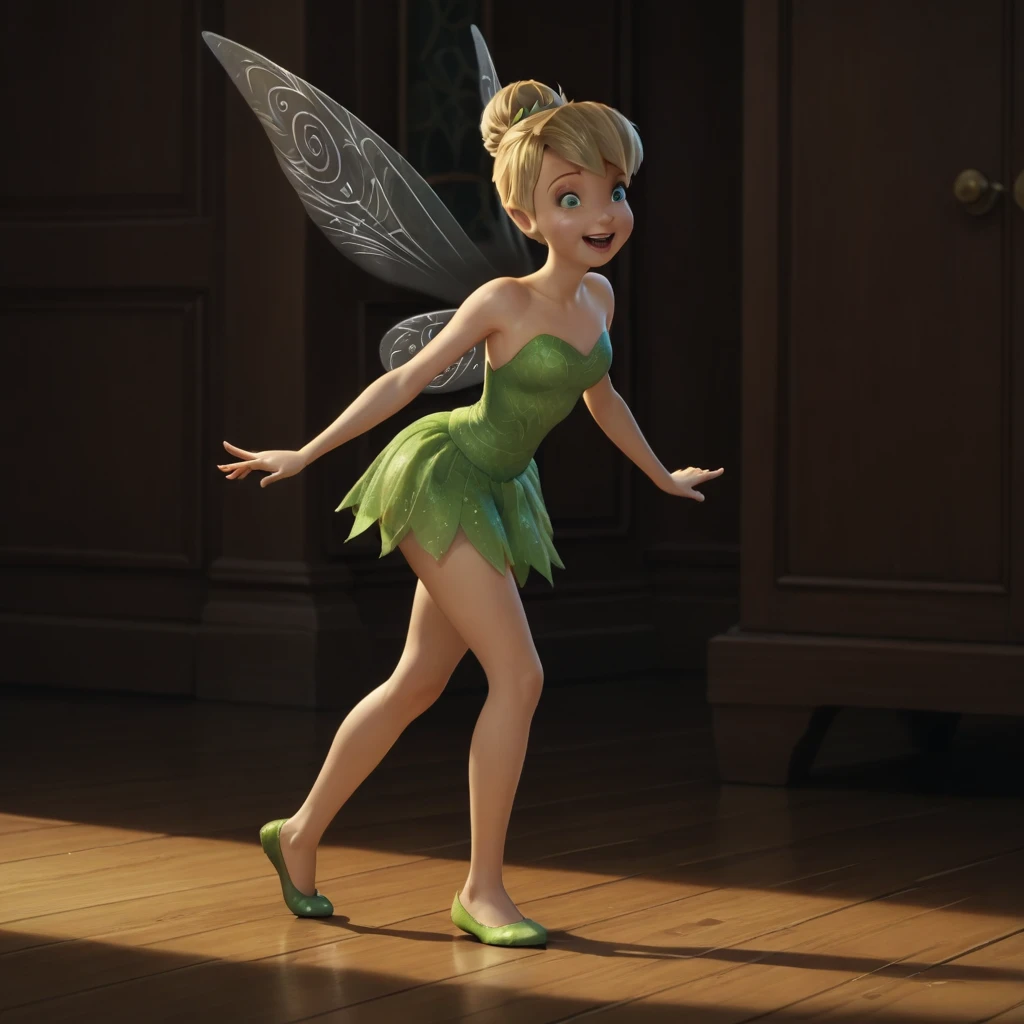 score_9, score_8_up, score_7_up, score_6_up, score_5_up, score_4_up, Tinkerbell, fairy wings, standing on the floor, happy,