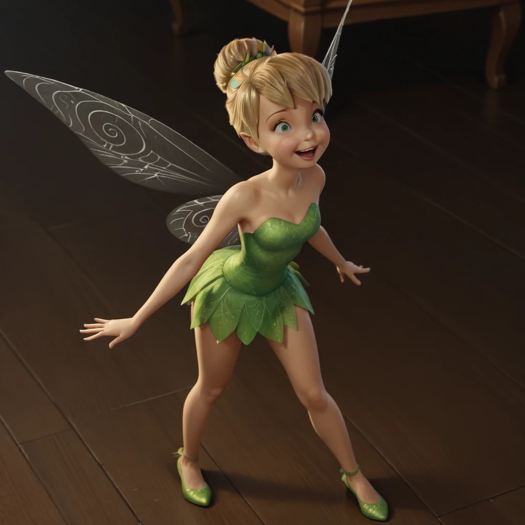 score_9, score_8_up, score_7_up, score_6_up, score_5_up, score_4_up, Tinkerbell, fairy wings, standing on the floor, happy,