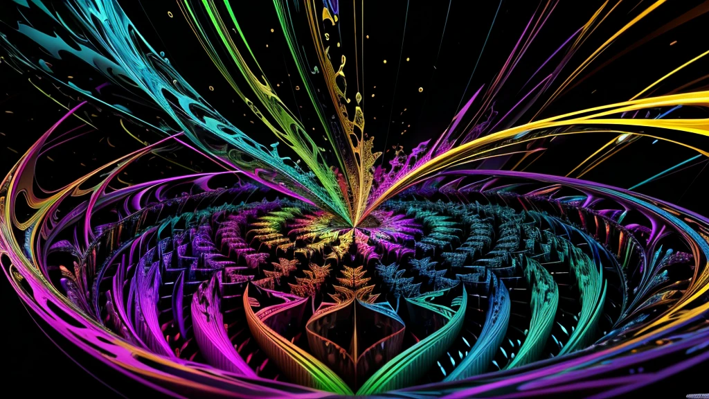 multicolored dynamic abstract liquid flow particles turbulence vizalise endless ((mandelbrot fractals)) in ((psychedelic patterns)), vector art, Cinema 4D,render fully dynamic motion design, X-Particles, Dynamics FX, bend and shatter reality for amazing visual effects production,vivid colors, warm color tones,sharp focus, depth of field, cinematic, realistic, uhd, hdr, 8k,