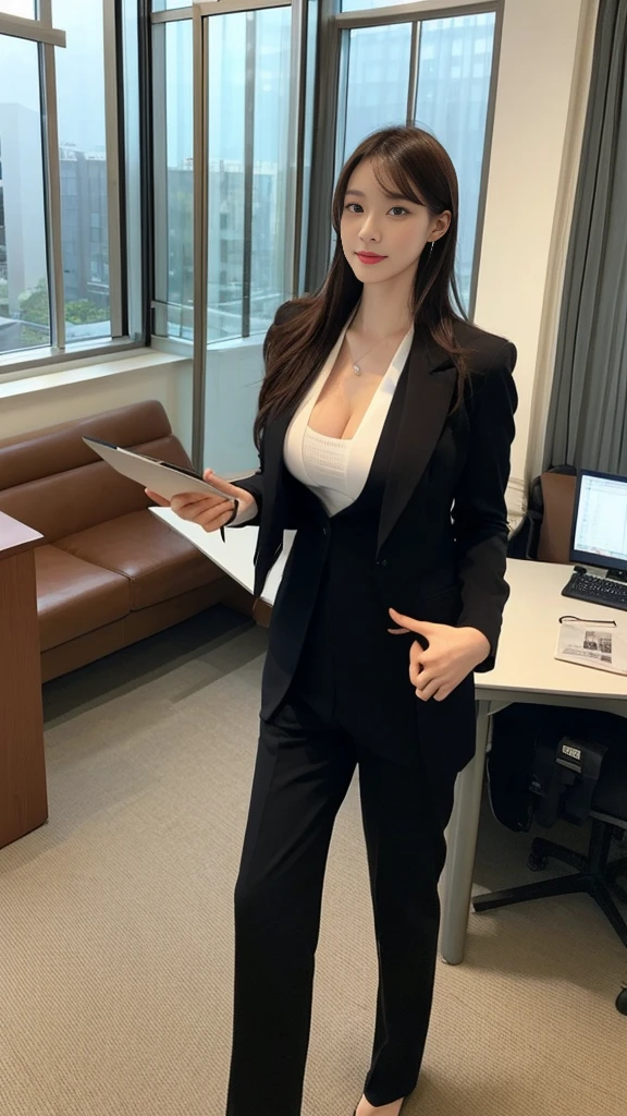 Tall and slender、beauty in a suit、big 、tank top、ความงามที่เย็นcomfortable、career woman、Japan is so beautiful、building,office room,window, Beautiful breasts, Secretly sexy, dress sexy, comfortable