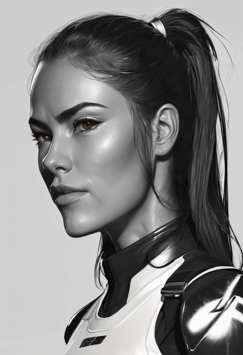 Physically, she is described as a woman of average height, avec une silhouette athlétique et musclée, result of his years of combat training. She has dark brown hair often tied in a ponytail., et des yeux bruns. His overall appearance is that of someone ready for action, avec une attitude déterminée et une posture confiante.
