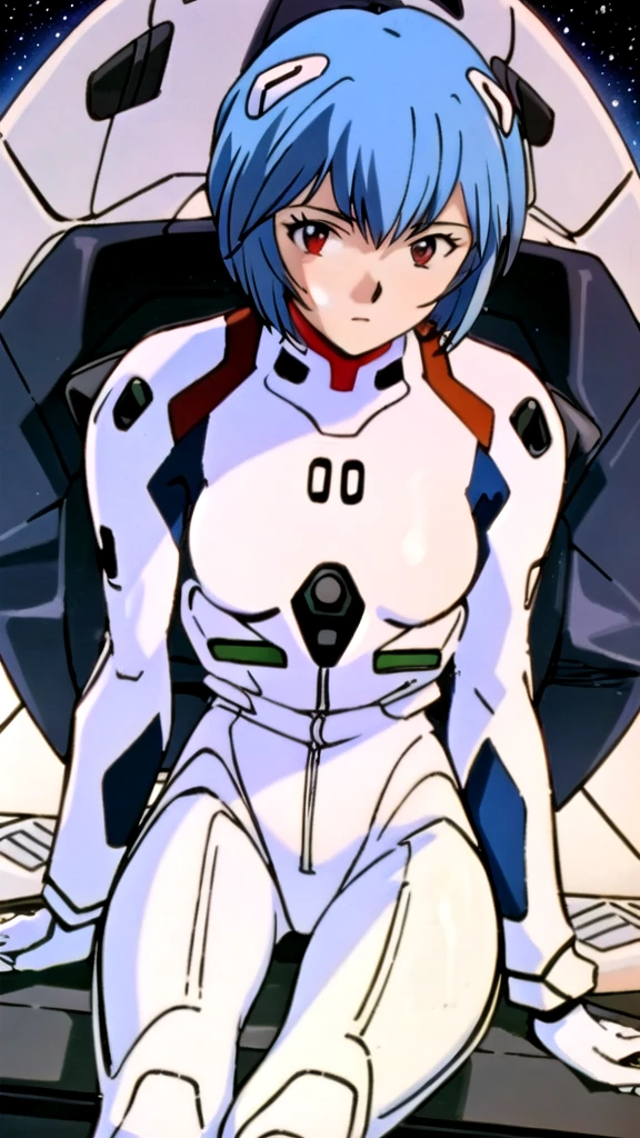 (masterpiece, Highest quality, detailed), One girl, alone, Pikiyanami, View your viewers, Blue Hair, short hair, bangs, Red eyes, chest, , white Bodysuits, Plug Suit, Bodysuits, Interface Headset, Pilot Suit,
Sitting, Arm support, Beautiful night view、garden、Starry Sky