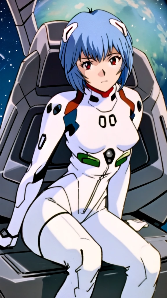 (masterpiece, Highest quality, detailed), One girl, alone, Pikiyanami, View your viewers, Blue Hair, short hair, bangs, Red eyes, chest, , white Bodysuits, Plug Suit, Bodysuits, Interface Headset, Pilot Suit,
Sitting, Arm support, Beautiful night view、garden、Starry Sky