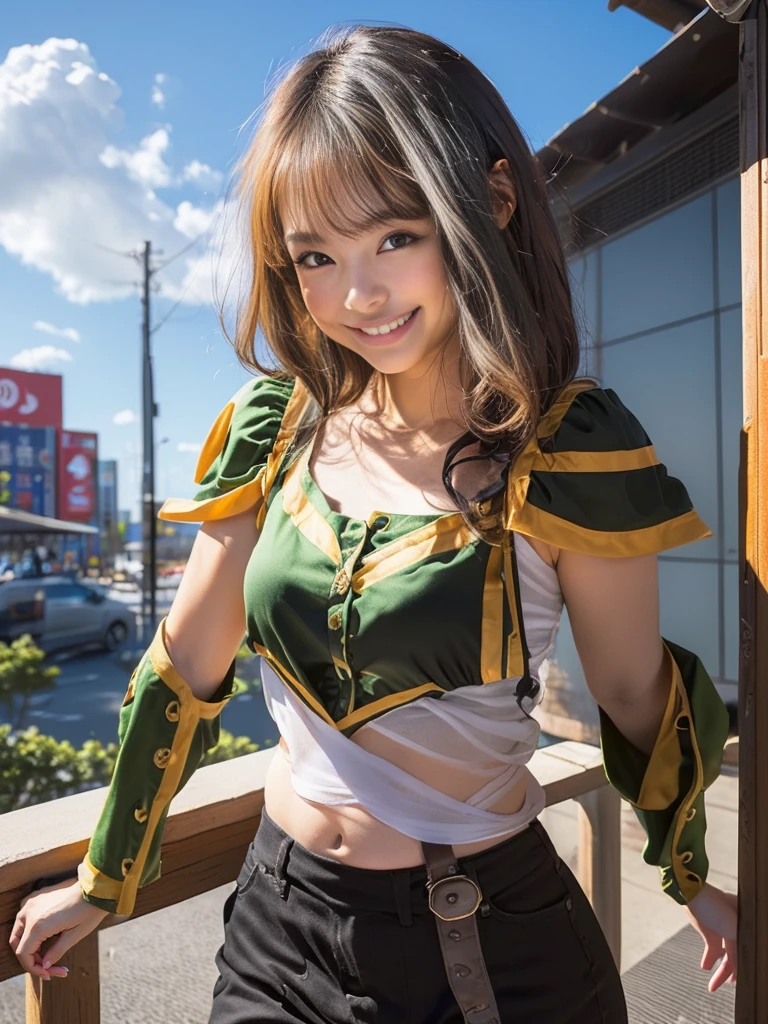 (8K、Raw photography、Highest quality、masterpiece:1.2),(Black Hair、Dark Eyes:1.9),(:1.6)、View your audience,Viewed from the front,White skin,(:1.4)、(Tight waist:1.6)、(Clothes that accentuate the shape of the breasts:1.0)、(Big Breasts :1.3)、Slim figure、Ultra-high resolution,beautiful,beautiful fece,(One person、No background:1.9),whole bodyボディー,Japanese women,(reality的:1.37)、Photon Mapping,reality、(Baby-faced and cute: 1.4)、(Cute Smile: 1.8)、(Round face: 1.8)、Radio City、Physically Based Rendering、Depth of field rally background、photograph, (I can see your knees、Thigh close-up:1.8),(:1.6),whole body、Great quality