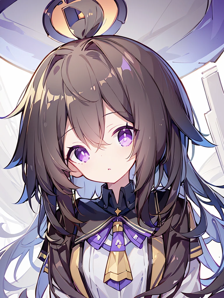 (High quality), (masterpiece), (very detailed), girl, (very small bust), short brown hair, purple eyes, shy face, (primary school ), showing her thighs, on the school yard, sunny, camera angle from below, adorable eyes, (primar school uniform)