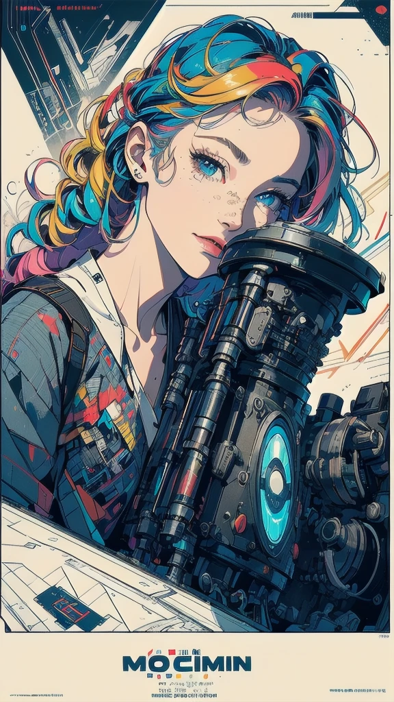 (((masterpiece, highest quality))),(((solo:1.2))),(((1girl:1.2))),32k wallpaper, very detailed, poster, vintage science fiction,(((((geometric cinematic movie poster))))), (bauhaus), shape,(((abstract))),(mid century modern),movie poster,(((((portfolio))))),(((((Close-up))))),(((((bust up))))),((((more various angle)))),(((highlight))),Vast landscape,((((heterochromia)))),(((complete. detailed face))),(((Extremely talented))),(((most complecated machine))),((Overall colorfully))(((text))),(((typography))),(((sentence))),(((Label))),(detailed movie poster),(((((most complicated machine))))),(((genius mechanic))),