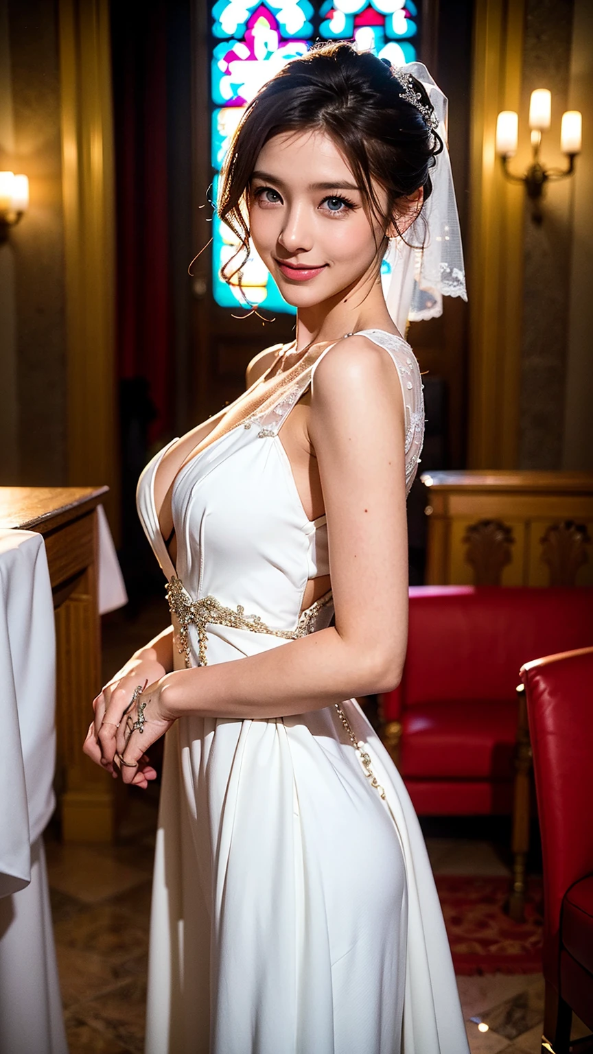 bride、Wedding Style、Wedding Styleの写真、Luxury dresses、church、Light clothing、Formal Wear、night景、illumination、blue eyes、blonde、short hair、Hair tied up、Full body photo、Sexy Face、short hair、 Complete look、(((masterpiece)))、((Highest quality))、((超Realistic))、成熟したwoman、成熟したwoman、perspective、Very detailed、The perfect temptation、Best image quality、Fine-grained image quality、beautiful、Europe, woman, French, woman Italian, Italian, smile、blue eyes、jewelry, blue eyes, Realistic, High resolution, Glowing Skin, (Detailed face),jewelry, , night, blonde, Wavy Hair,Attractive appearance, smile,