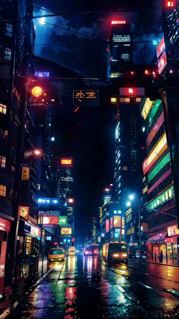 Anime Style,Night view,city,rainbow,traffic jam,building,traffic jam light,lots of,