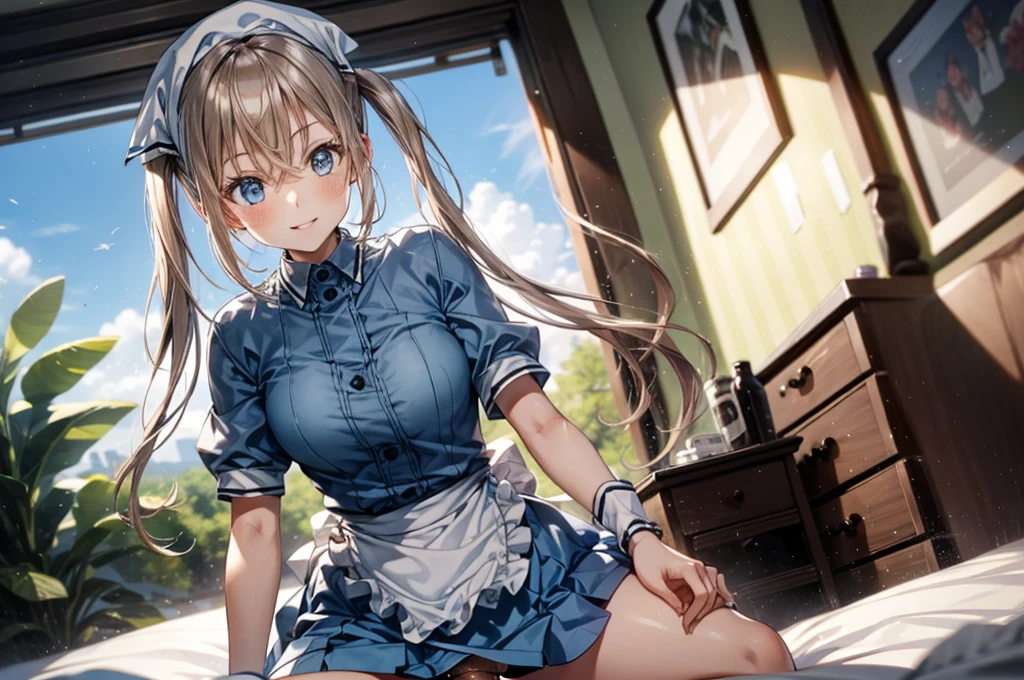 (Tabletop, Highest quality:1.2), Cowboy Shot, alone, One Girl, Kaho Hyuga, smile, View your viewers, Holding Tray, Twin tails, Head scarf, Maid, Frills, Blue Shirt, Waist apron, Puff short sleeves, Blue Skirt, Thighs Thighs Thighs Thighs, White glow,
One Girl, Sex, On the bed, throw, , Mission Grab, Missionaries, Tabletop, Highest quality,Mission Grab,Doggie Grab,kawashiro nitori