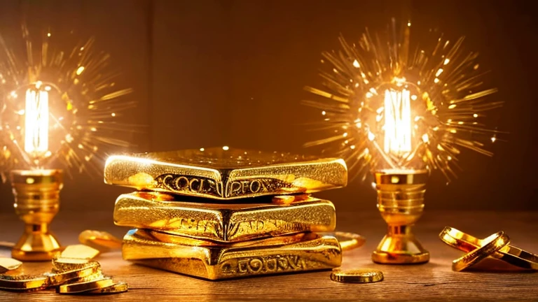 pile of gold bars　Sparkling　Goal Light　dazzling