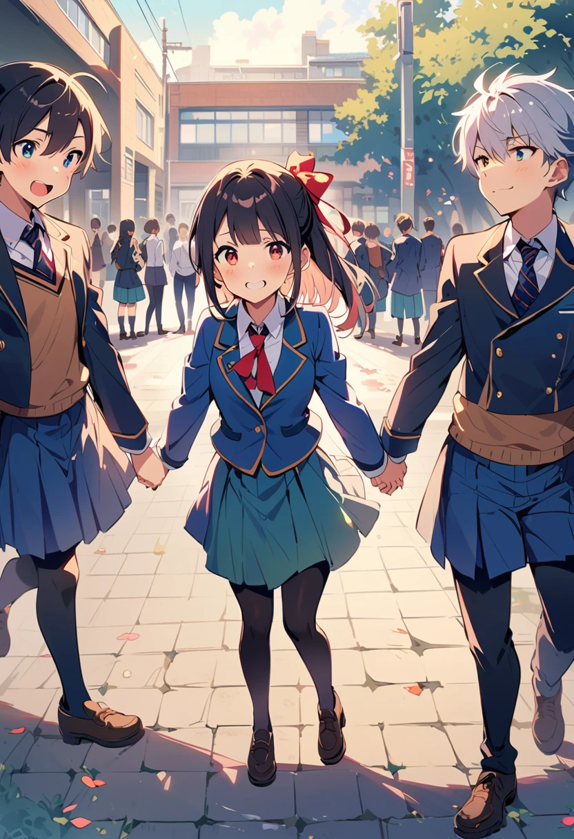 Schoolyard,Boys and Girls,uniform,Holding hands,Stand on your own two feet,