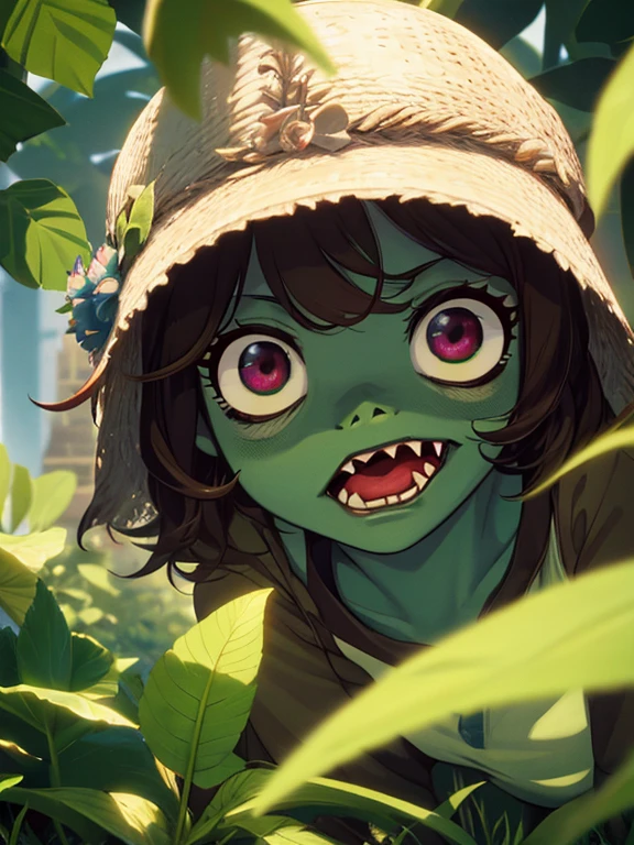 (Plants vs. Zombies), ゾンビ化, (プラント vs. ゾンビ), (masterpiece), highest quality, 1girl, uhd, retina, masterpiece, ccurate, anatomically correct, textured skin, super detail, high details, high quality, best quality, highres, 4K