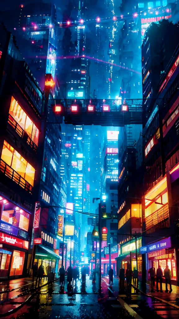 Anime Style,Night view,city,rainbow,traffic jam,building,traffic jam light,lots of,
