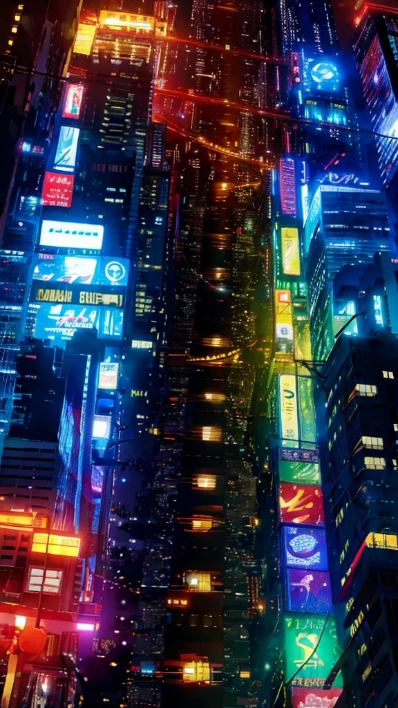 Anime Style,Night view,city,rainbow,traffic jam,building,traffic jam light,lots of,
