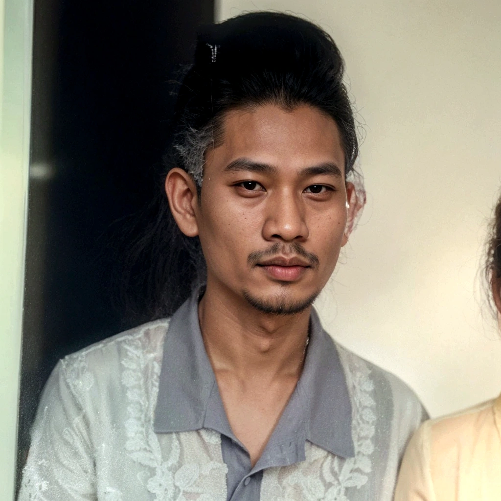 there is a man and a woman standing behind a glass, portrait picture, photo of a man, color portrait, taken in the early 2020s, detailed portrait, barong family member, transformation portrait, a photo of a man, grainy photo of an ugly man, a colorized photo, single portrait, real life portrait, thawan duchanee
