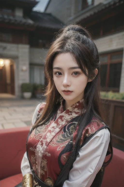 seductive pose, Showing tits, Hanfu, red cloth, red hair, Whole body, Gold Embroidery, black embroidered gold, high ponytail, braid, depth of field, night scenery,, 1 girl,25 year old girl, ulzzang-6500v1.1, (manuscript: 1.2), (realistic: 1.3) , สาวสวยกับdetailsที่สวยงาม, ดวงตาและใบหน้าที่Very detailed, ดวงตาพร้อมdetailsที่สวยงาม, red hairเข้ม, The resolution is incredibly ridiculous., hugeFilesize, ไฮเปอร์details, High resolution,very big breasts, Very detailed, best quality, Masterpiece, illustration, มีdetailsและสวยงามเป็นพิเศษ, Very detailed, CG, unity, 8k wallpaper, Surprisingly, details, Masterpiece, Highest quality, official art, วอลล์เปเปอร์ CG unity 8k ที่มีdetailsมาก, Cinematic lighting, (Perfect shiny skin:0.6), The lines are thin and smooth., (floating), ear nipple ring , Masterpiece, best quality best,