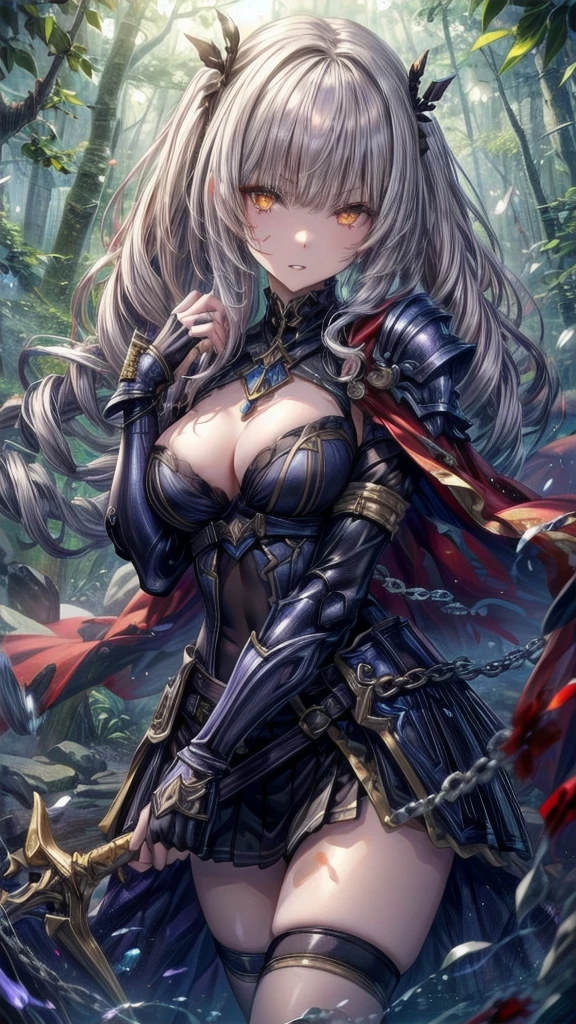 , Holding a long sword with both hands, Have a weapon, cute女の子, Enchanting girl, Anime Girls, (Light purple hair、Wavy Hair、Twin Drill), (Red eyes, Droopy eyes), ((Dark Skin)), break (((Silver Armor、Lower body armor、Chain mail、Jeweled Breastplate、Gauntlet、Shingard、Red Cape)))、 (((Highest quality)), ((masterpiece)), (Very detailed), (High resolution), (Beautiful sparkle), (High detail), (Anatomically correct)), ((Realistic)), ((The best CG)), Very detailedなアート, CG illustration, 16K, 1080P, Oil paints:1.2, (((One Girl))), (左右対称のface立ち, 完璧なface), Beautiful clavicle, (Beautiful fingers), (Beautiful breasts, (Ccup)), Beautiful body, Beautiful thighs, Beautiful feet, Perfect round ass, (((Detailed skin, Oily skin, Textured skin, Beautiful Skin))), (((童face, cute, ))), double eyelid, Long eyelashes, (Expression of fine eyes, Beautiful and delicate eyes, Sparkling eyes, Eye Reflexes), (Beautiful Nose,Thin Nose), (Glossy Lips, Beautiful Lips, Thick lips), (Beautiful Hair, Shiny Hair, Shiny Hair), Hair fluttering), (Serious expression), break (noon、(Fantasy World、in the forest)), ((walking、Cowboy Shot))masterpiece:1.2, Highest quality), (Actual Photos, Intricate details), (1 female, alone, Upper Body, all breasts) ,Crazy Smile, Crazy Eyes, A cute and luxurious hair band, Eyes Wide Open、Scary atmosphere、Distorted facial expressions、ねじれた笑face、Bloodまみれ、頭からBloodが出る、Bloodしぶき、whole body、Punk Fashion、Long Hair、長めのbangs、Twin tails、Black Hair、(((Dark circles under the eyes)))、Pale skin、Feeling unwell、Pathological、邪悪な笑face、Crazy Eyes、(Grin)Dramatic makeup,Create mixed media art、White Background,スクリーン上のwhole body描写,whole body図,Well-built,Nice body,Broad shoulders,I focus,(face),Messy Hair,Yellow Eyes,(Glowing Eyes),(Bloodしぶき:1.7),Red light,笑face,big 笑face,teeth,psycho 笑face,gesugao,School corridor background,evening,sunset,Good Eyes, 良いteeth,Large Breasts,魅惑的な笑face,Large Breasts,Black Hair,Pink Eyes,Pink leotard,pantyhose,Glossy Lips,Sitting,サディスティックな笑face,,all,Shiny skin,詳細なface,Beautiful body,whole body,Adult,whole body油まみれで光沢感がある whole bodyから湯気が出ている Steam like a sauna room fills the screen.. White breath from the mouth city A person who fights fear々々 Fugitive々 Pedestrian precinct , Long Hair, alone, blue eyes, Maid headdress, View your audience, Maid, Blood, blush, Bring your finger to your mouth, 笑face, bangs, Hair between the eyes, apron, dress, gotou hitori, Long sleeve, Frills, Blood on clothes, Upper Body, Manicure, be quiet, Juliet Sleeve, black dress, flower, indoor, Maid apron, Blood splatter, Puffy sleeves, Blood on face, Purple Nails, Point your finger up, Rose