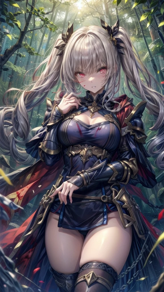 , Holding a long sword with both hands, Have a weapon, cute女の子, Enchanting girl, Anime Girls, (Light purple hair、Wavy Hair、Twin Drill), (Red eyes, Droopy eyes), ((Dark Skin)), break (((Silver Armor、Lower body armor、Chain mail、Jeweled Breastplate、Gauntlet、Shingard、Red Cape)))、 (((Highest quality)), ((masterpiece)), (Very detailed), (High resolution), (Beautiful sparkle), (High detail), (Anatomically correct)), ((Realistic)), ((The best CG)), Very detailedなアート, CG illustration, 16K, 1080P, Oil paints:1.2, (((One Girl))), (左右対称のface立ち, 完璧なface), Beautiful clavicle, (Beautiful fingers), (Beautiful breasts, (Ｃcup)), Beautiful body, Beautiful thighs, Beautiful feet, Perfect round ass, (((Detailed skin, Oily skin, Textured skin, Beautiful Skin))), (((童face, cute, 16 years old))), double eyelid, Long eyelashes, (Expression of fine eyes, Beautiful and delicate eyes, Sparkling eyes, Eye Reflexes), (Beautiful Nose,Thin Nose), (Glossy Lips, Beautiful Lips, Thick lips), (Beautiful Hair, Shiny Hair, Shiny Hair), Hair fluttering), (Serious expression), break (noon、(Fantasy World、in the forest)), ((walking、Cowboy Shot))masterpiece:1.2, Highest quality), (Actual Photos, Intricate details), (1 female, alone, Upper Body, all breasts) ，Crazy Smile, Crazy Eyes, A cute and luxurious hair band, Eyes Wide Open、Scary atmosphere、Distorted facial expressions、ねじれた笑face、Bloodまみれ、頭からBloodが出る、Bloodしぶき、whole body、Punk Fashion、Long Hair、長めのbangs、Twin tails、Black Hair、（（（Dark circles under the eyes）））、Pale skin、Feeling unwell、Pathological、邪悪な笑face、Crazy Eyes、（Grin）Dramatic makeup，Create mixed media art、White Background,スクリーン上のwhole body描写,whole body図,Well-built,Nice body,Broad shoulders,I focus,(face),Messy Hair,Yellow Eyes,(Glowing Eyes),(Bloodしぶき:1.7),Red light,笑face,big 笑face,teeth,psycho 笑face,gesugao,School corridor background,evening,sunset,Good Eyes, 良いteeth,Large Breasts,魅惑的な笑face,Large Breasts,Black Hair,Pink Eyes,Pink leotard,pantyhose,Glossy Lips,Sitting,サディスティックな笑face,,all,Shiny skin,詳細なface,Beautiful body,whole body,Adult,whole body油まみれで光沢感がある　whole bodyから湯気が出ている　Steam like a sauna room fills the screen..　White breath from the mouth　city　A person who fights fear々々　Fugitive々　Pedestrian precinct　, Long Hair, alone, blue eyes, Maid headdress, View your audience, Maid, Blood, blush, Bring your finger to your mouth, 笑face, bangs, Hair between the eyes, apron, dress, gotou hitori, Long sleeve, Frills, Blood on clothes, Upper Body, Manicure, be quiet, Juliet Sleeve, black dress, flower, indoor, Maid apron, Blood splatter, Puffy sleeves, Blood on face, Purple Nails, Point your finger up, Rose