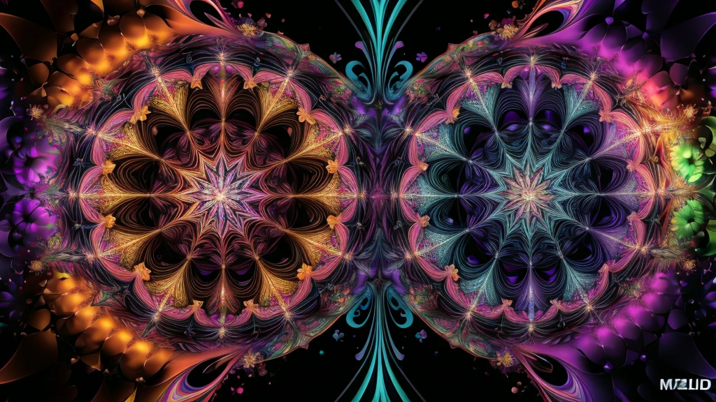((kaleidoscope)), psychedelic, multicolored dynamic abstract liquid flow particles turbulence vizalise endless ((mandelbrot fractals)) in ((psychedelic patterns)), kaleidoscope, multi - colored vivid colors, vector art, Cinema 4D,render fully dynamic motion design, X-Particles, Dynamics FX, bend and shatter reality for amazing visual effects production,vivid colors, warm color tones,sharp focus, depth of field, cinematic, realistic, uhd, hdr, 8k, 
