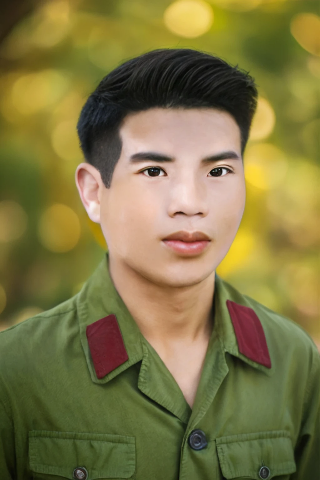 Highly realistic photo, Portrait of a 25 year old Vietnamese young boy, green shirt