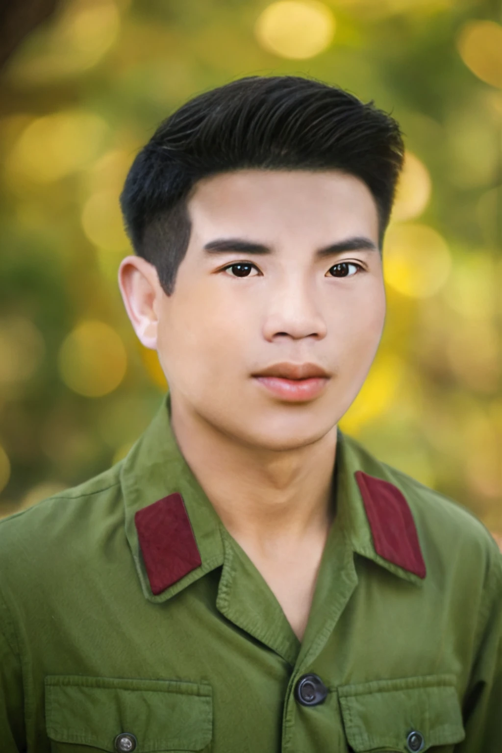 Highly realistic photo, Portrait of a 25 year old Vietnamese young boy, green shirt