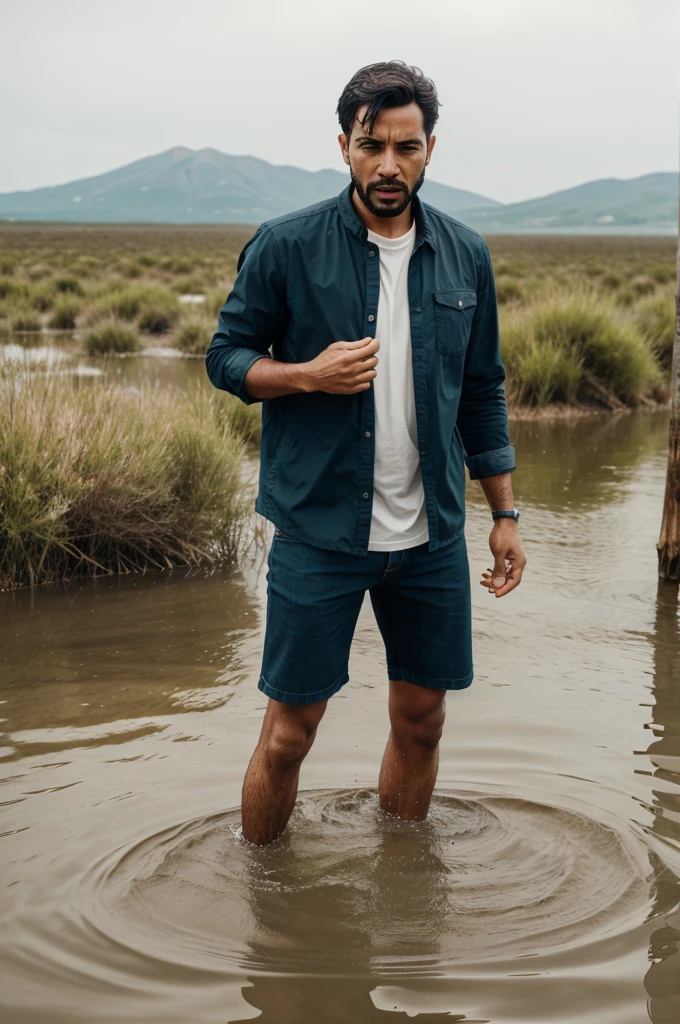 A man is standing frant of a wading giving reaction