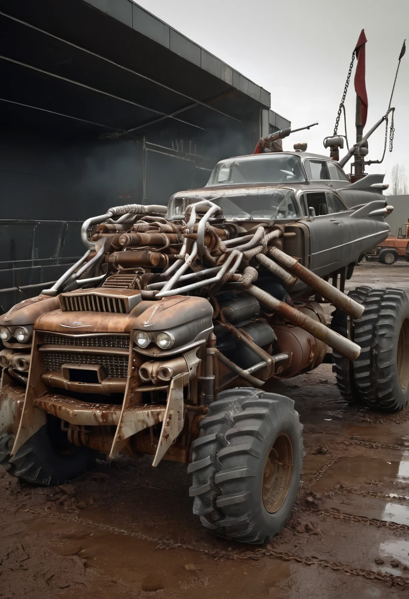 Cadillac Deville tuning 1958, aetherpunkai battle mech,
turret to side, missile launcher, cannon, sharp metal protrusions, cattle guard, rust, scratches, bullet holes, metal panels, exposed wires, saw blades, splatted paint, chains, robotic arm, hydraulic pump, compressor, propane tank, oversized bumper, bulldozer attachment
BREAK
vault SZ_4poXL enviroment, shopping mall, water damage, debris, rubble,
BREAK
3d render, cgi, symetrical, octane render, 35mm, bokeh, 9:16, (intricate details:1.12), hdr, (intricate details, hyperdetailed:1.15), (natural skin texture, hyperrealism, soft light, sharp:1.2)
