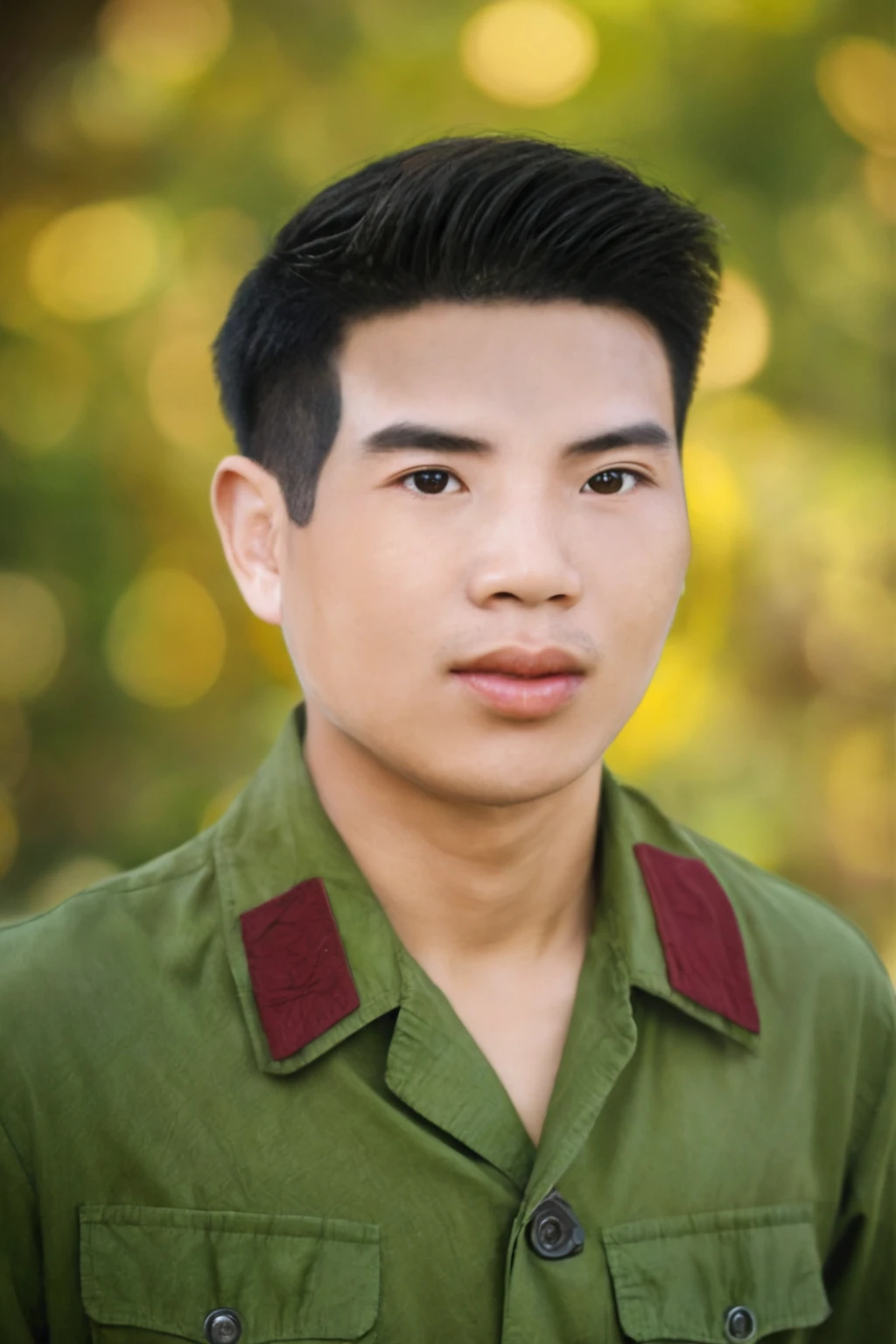 Highly realistic photo, Portrait of a 25 year old Vietnamese young boy, green shirt