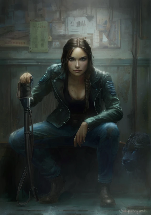 Physically, she is described as a woman of average height, avec une silhouette athlétique et musclée, result of his years of combat training. She has dark brown hair often tied in a ponytail., et des yeux bruns. His overall appearance is that of someone ready for action, avec une attitude déterminée et une posture confiante.