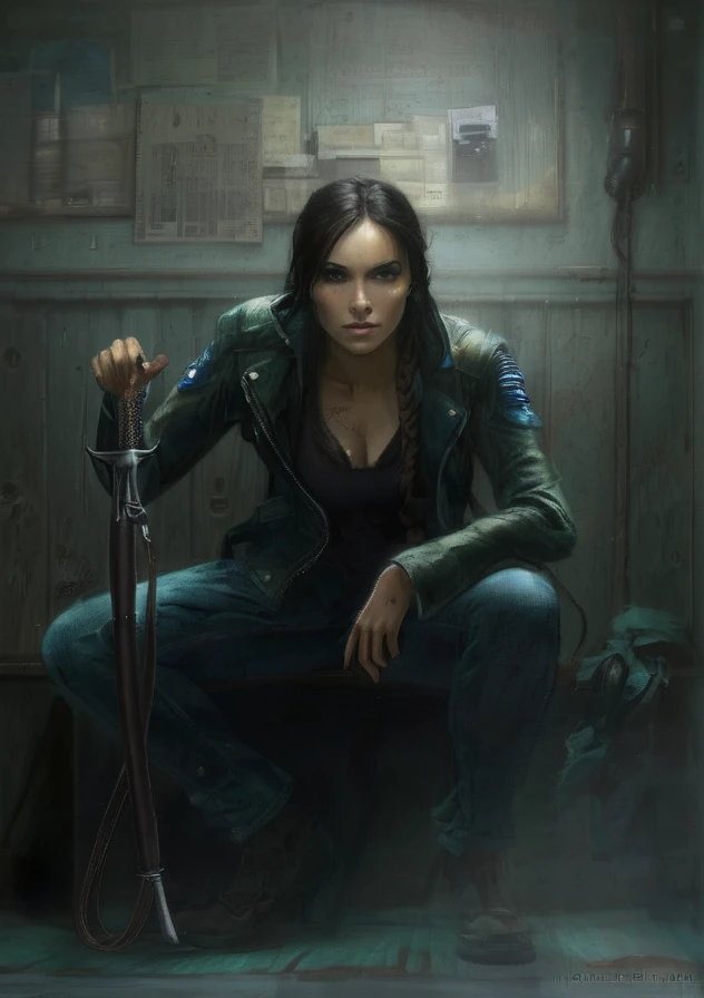 Physically, she is described as a woman of average height, avec une silhouette athlétique et musclée, result of his years of combat training. She has dark brown hair often tied in a ponytail., et des yeux bruns. His overall appearance is that of someone ready for action, avec une attitude déterminée et une posture confiante.