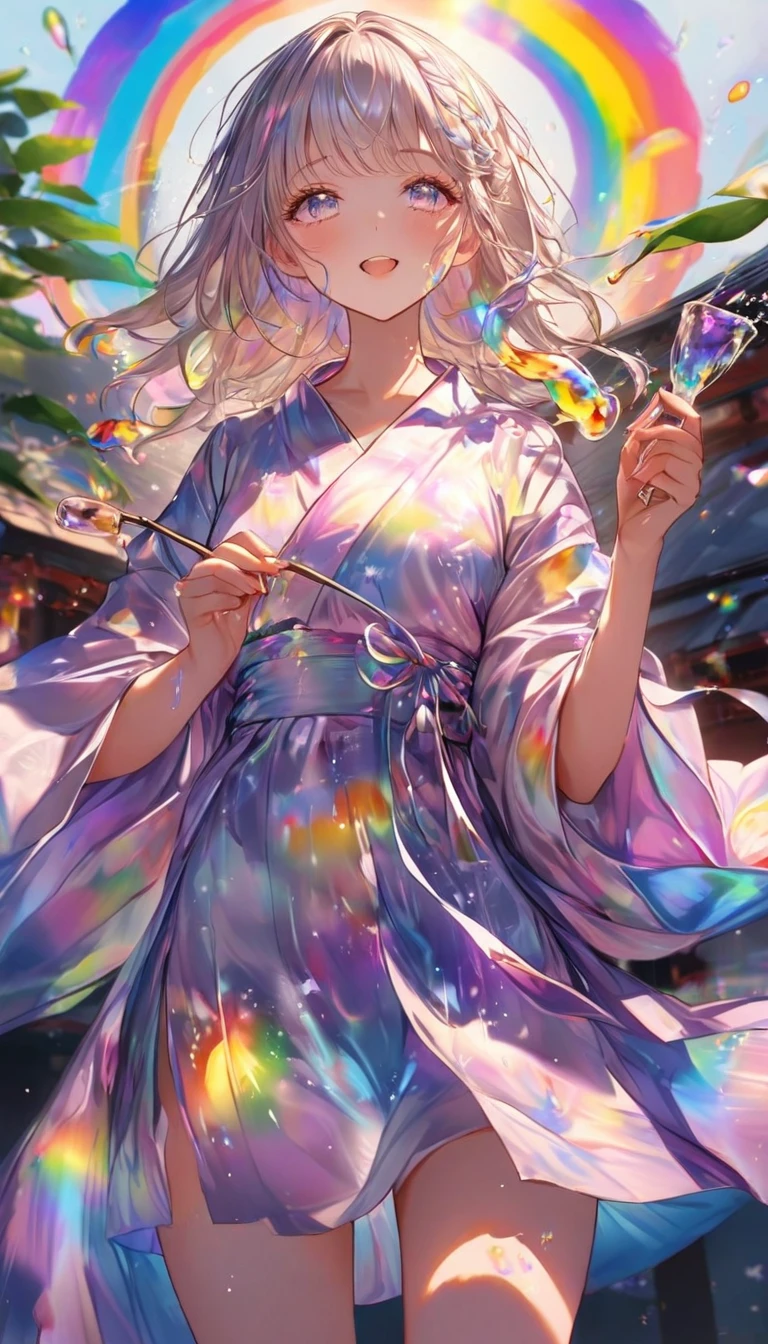 Tanabata、Strip、Bamboo leaf、Stripに願いをこめて、Stripを持っている、Grilling in a yukata,fluid,Particles of light, dream-like,Sparkling,dream-like glow,Paint drips,oil,strong stroke,Paint drips,Splash Paint Drop, oil,(Abstract:1.2)A girl made up of(Tanabataライトトレース:1.25),Change to (Radioluminescence light tracking) Style Fireworks,(Cowboy Shot,Above Knee Portrait:1.25),Temple Fair,Summer festival,Shining in rainbow colors、16K, Ultra-high resolution, to be born,wonderful ,future、Iridescent、The world 30 years from now。