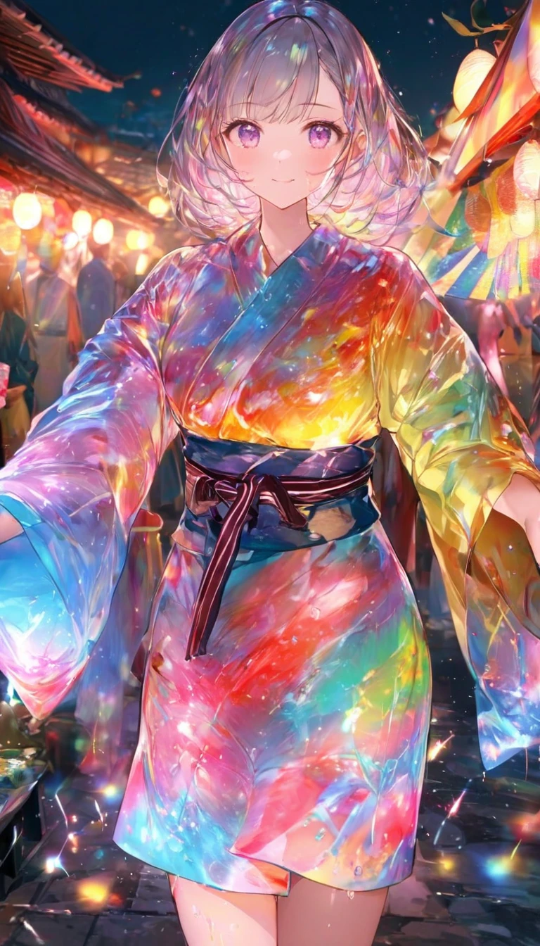 Tanabata、Strip、Bamboo leaf、Stripに願いをこめて、Stripを持っている、Grilling in a yukata,fluid,Particles of light, dream-like,Sparkling,dream-like glow,Paint drips,oil,strong stroke,Paint drips,Splash Paint Drop, oil,(Abstract:1.2)A girl made up of(Tanabataライトトレース:1.25),Change to (Radioluminescence light tracking) Style Fireworks,(Cowboy Shot,Above Knee Portrait:1.25),Temple Fair,Summer festival,Shining in rainbow colors、16K, Ultra-high resolution, to be born,wonderful ,future、Iridescent、The world 30 years from now。