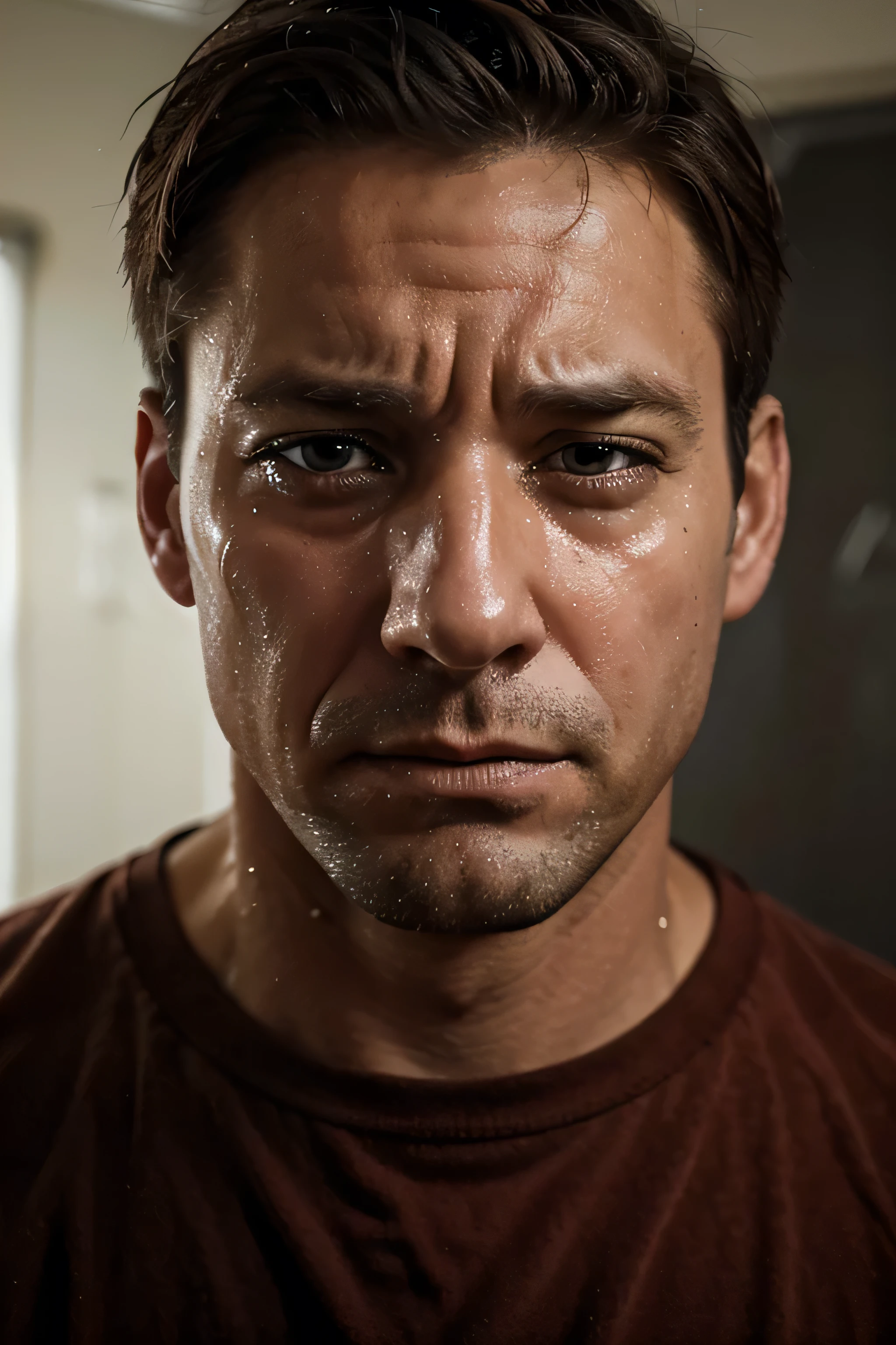 Failure man crying, alone, realistic, american man, middle aged, tears 