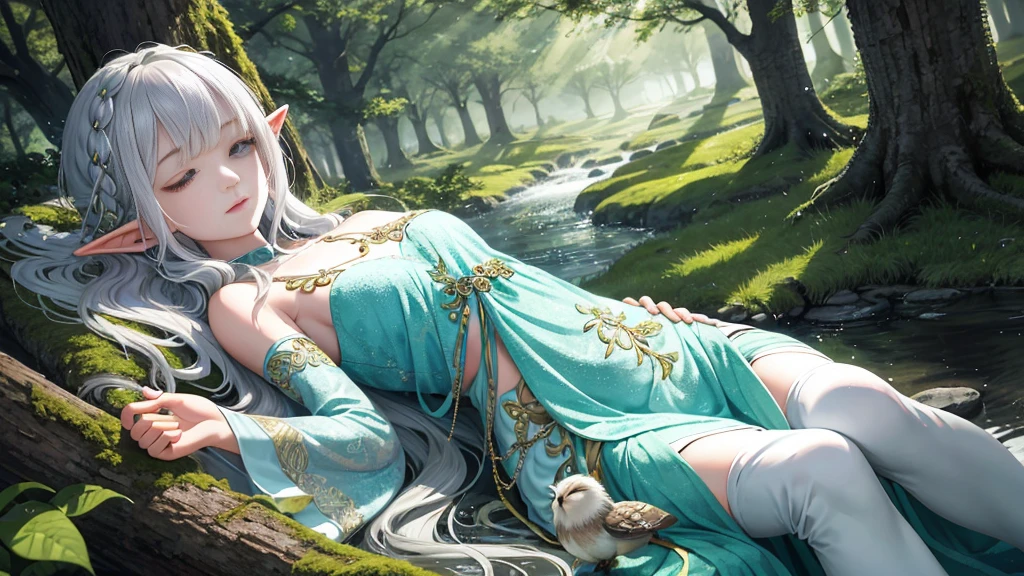 Maiden God of Grass Surrounded by Plants White Hair Blue Sexy Cute Location: Bed --auto --s2