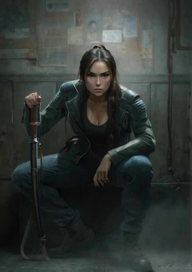 Physically, she is described as a woman of average height, avec une silhouette athlétique et musclée, result of his years of combat training. She has dark brown hair often tied in a ponytail., et des yeux bruns. His overall appearance is that of someone ready for action, avec une attitude déterminée et une posture confiante.