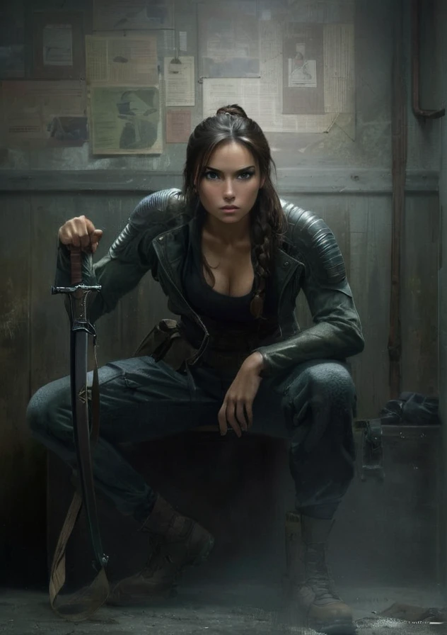 Physically, she is described as a woman of average height, avec une silhouette athlétique et musclée, result of his years of combat training. She has dark brown hair often tied in a ponytail., et des yeux bruns. His overall appearance is that of someone ready for action, avec une attitude déterminée et une posture confiante.
