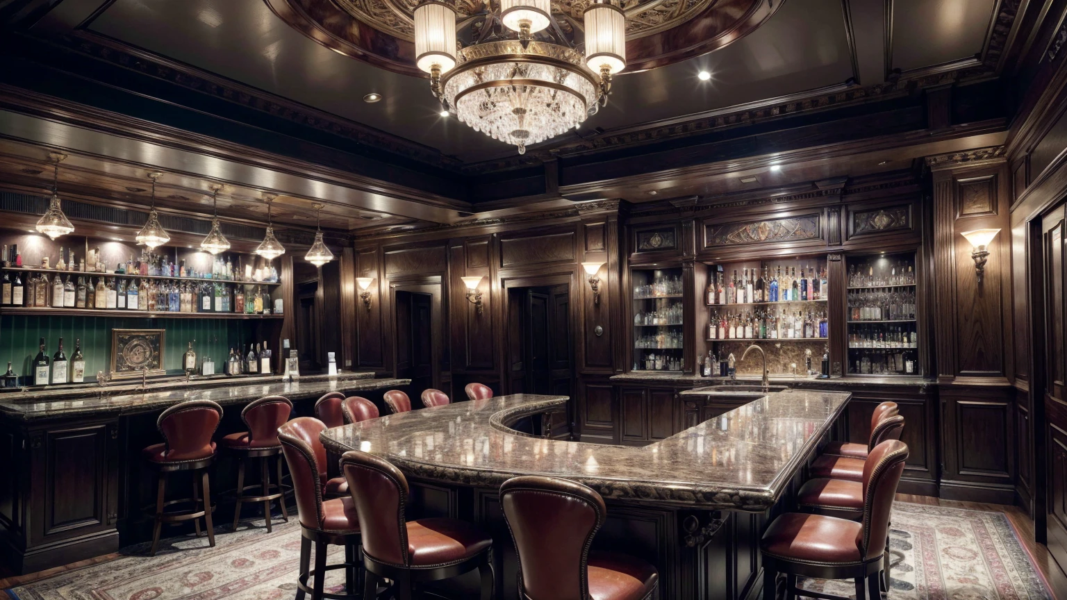 create an ultra-high definition, hyper-realistic, highly detailed, high quality image with sharp focus, professional lighting, vivid colors and intricate details, representing in detail a Pub modern, bar area with high stools, displaying a selection of spirits, shelf with drinks, meticulously capturing every intricate detail. utilize state-of-the-art deep learning models and adjust parameters according to quality metrics such as structural similarity (SSIM) and perceptual loss to create an indistinguishable image from a high-quality real photograph, sharp focus Fujifilm XT3, professional lighting, vivid colors, intricate details, film grain, realistic painting art Fujifilm XT3, f5.6, physically based rendering, natural lighting, cinematic lighting, dramatic lighting, professional, dynamic motion, colorful lighting, colors vibrant, studio lighting, professional photography, cinematic compositing, symmetrical framing, landscape, (best quality,4k,8k,16k,Highest,masterpiece:1.2),(realistic,photorealistic,photo-realistic:1.37), (extremely detailed CG unit, 16k wallpaper), 16k UHD, 16k HDR, (ultra-high definition, hyper-realistic, highly detailed, high image quality, sharp focus, professional lighting, vivid colors and intricate details),