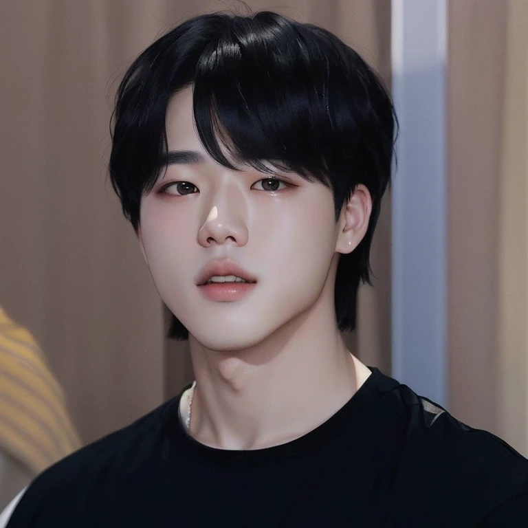 a close-up of a person in a white shirt and a haircut, park Jimin, Jimin, park Jimin de BTS, pale korean adorable face, inspired by Bian Shoumin, Jimin, profile headshot, Cute boy
