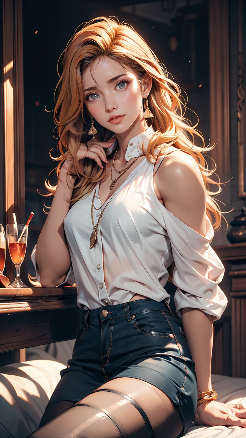 ((night, dark background)), ((A very cute woman gets naked in a nightclub)) ((at the bar)) cocktails, neon, drunk, ((wearing a white open silk shirt: 1.5.)). 4k, photography, masterpiece, best quality, dark gray background, ((1girl blue eyes and beautiful light red hair)) (realistic and beautiful face). A beautiful white woman with medium ass, soft medium breasts and white skin, varied poses. ((Medium breasts:1.3)),((Very soft breasts)), Detailed eyes. in a bar. (touching yourself). (bare:1.4), (open button shirt), (transparent:1.2) (sfw), (no panties), (side), front
