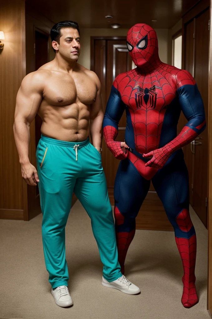 Very Fatty Salman khan and slim spider man in a room