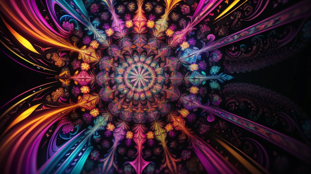 ((kaleidoscope)), ((psychedelic)), (( mandelbrot )), (( fractals)), multicolored dynamic abstract liquid flow particles turbulence vizalise endless ((mandelbrot fractals)) in ((psychedelic patterns)), kaleidoscope, multi - colored vivid colors, vector art, Cinema 4D,render fully dynamic motion design, X-Particles, Dynamics FX, bend and shatter reality for amazing visual effects production,vivid colors, warm color tones,sharp focus, depth of field, cinematic, realistic, uhd, hdr, 8k, 
