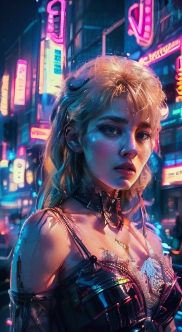 A sexy woman, blonde hair, 80's sexy clothes, neon lights on the streets, atmospheric synthwave scenario, hyper detailed, highly realistic, cinematic lighting, photorealistic, 8k, (best quality, 4k, 8k, highres, masterpiece:1.2), ultra-detailed, (realistic, photorealistic, photo-realistic:1.37), HDR, UHD, studio lighting, ultra-fine painting, sharp focus, physically-based rendering, extreme detail description, professional, vivid colors, bokeh