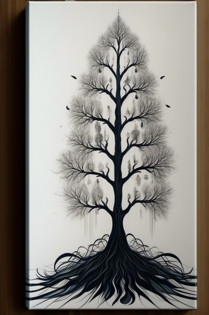 Nordic tree-shaped solitaire,Flat style, abstract artistic,Graphic design,symmetry, Math, Renaissance, Oil painting, 2D canvas, highly detailed, complex, Classic paint, Black monochrome, crystals, opulent, lap, gothic ornament, Graphic design