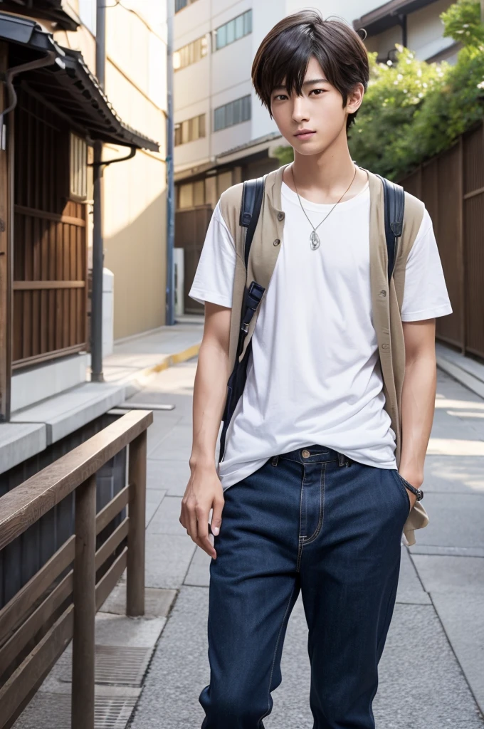 a beautiful young japanese high school boy with a slender, fit physique wearing casual clothes, sharp facial features with detailed eyes, nose and lips, in a natural outdoor setting with soft lighting and a gentle breeze, looking confident and active, with a youthful, charming appeal, 4k, 8k, high quality, photorealistic, masterpiece, ultra-detailed, realistic, vivid colors, studio lighting, physically-based rendering, portraits, landscape, boy, boys, handsome, fresh, athletic, appealing, protagonist, youth, japanese high school style, magazine celebrity style, smooth, skin texture, functional beauty, moe, dynamism, liveliness, dust motes, natural lighting, face, hands, eyes, biologically correct, slim limbs, male protagonist, japanese male, attractive male, 2 boys in love