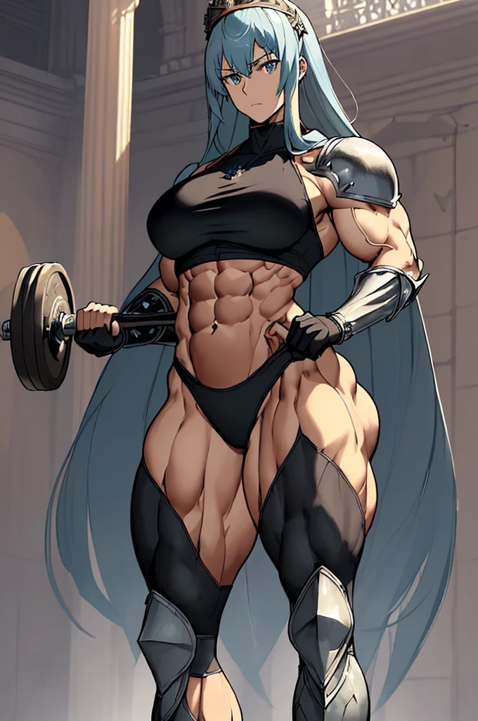 (Best lighting) , (Very intricate details) , 4K Integration, (Super fine CG: 1.2) , (8K: 1.2),(original), (masterpiece) , (Highest quality),(masterpiece:1.4),((Full images))、Anime-ish high quality,(masterpiece),masterpiece, Highest quality, Absurd,((Masterpiece, 4K, 8K, High resolution)),(masterpiece), (Highest quality), (Super detailed), (Very delicate and beautiful), ((Cowboy Shot)), 1 female,((Valkyria on the battlefield))、(((Cerveria Bress))),((Valkyria Chronicles)), ((Selvaria Bles))
((Female Bodybuilder:1.5)),A woman with a muscular chest like a male bodybuilder, Huge body、Giant、街並みより抜き出たGiantの女、((Beautiful woman)),((Woman warrior)),(((Full body image:1))),from frontknight girl,Brave and resolute attitude,((Metal armor)),(Plate Mail),((Metal armor shaped like pectoral and abdominal muscles)), ((Heavy armor)), Metal Reflection,Castle Background,wear black tights、The Great Hall of the Royal Palace,Soft sunlight,Fluttering Cloak、Brave pose,Strength and elegance,Solemn atmosphere,Powerful aura,((The Queen's Appearance))、Determined jawline,((The Strongest Queen of Mankind))、Huge muscular physique,Protruding veins、Raised trapezius muscle、very thick neck、Strong arms with bulging biceps、A muscular chest、Six-pack、((Thick, muscular legs))、Overflowing with incredible strength、Muscles bulging out from under the force of force all over the body、Graceful Movement,A commanding presence,Poses that show off their monstrous power,Dynamic configuration,Vibrant colors,Perfect balance,Light and shadow contrast,Down to the smallest thread,Sharpen highlights and shadows,Impressive level textures,Sharp focus,Rich and realistic backgrounds,Magnificence and grandeur,((The Mighty Queen)),((Queen of Superpowers)),((A powerful queen of dignity and grandeur)), Inspiring and majestic,Dignified and fierce,Guardian of the kingdom,Unstoppable courage,Divine Destiny,Indomitable spirit,Unforgettable beauty,Unwavering Strength