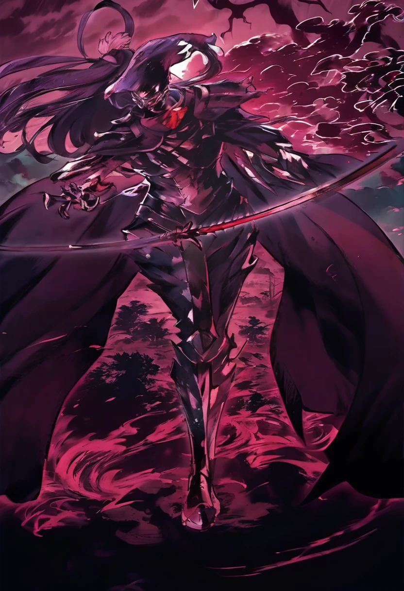 anime character with a sword and a cape standing in front of a red sky, beautiful male god of death, from overlord, shalltear bloodfallen, the former demon king, demon slayer artstyle, trigger anime artstyle, detailed key anime art, shalltear from overlord, anime epic artwork, portrait of ninja slayer, zerochan art