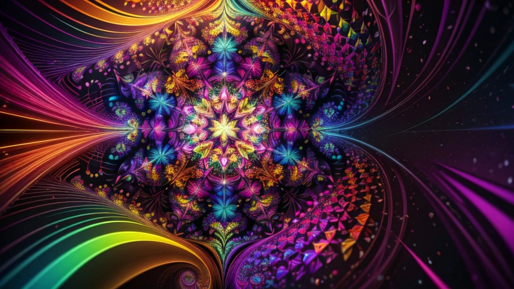 ((kaleidoscope)), ((psychedelic)), (( mandelbrot )), ((fractals)), multicolored dynamic abstract liquid flow particles turbulence vizalise endless ((mandelbrot fractals)) in ((psychedelic patterns)), kaleidoscope, multi - colored vivid colors, vector art, Cinema 4D,render fully dynamic motion design, X-Particles, Dynamics FX, bend and shatter reality for amazing visual effects production,vivid colors, warm color tones,sharp focus, depth of field, cinematic, realistic, uhd, hdr, 8k,