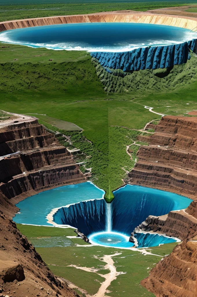 "A cross-section of the Earth showing an underground aquifer being replenished by rainfall."