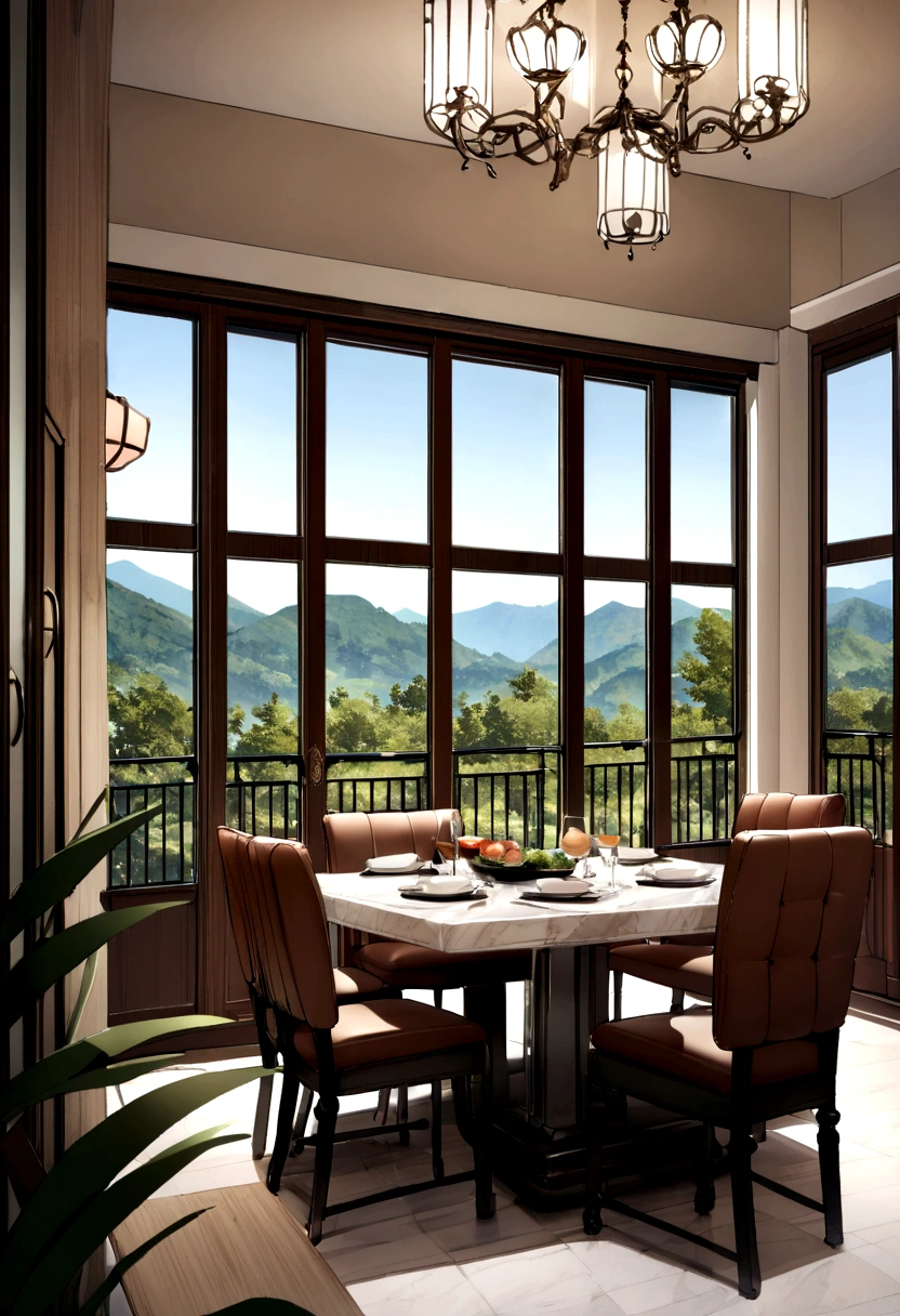 You enter the apartment through a solid wooden door，Instant luxury and comfort. Polished dark wood floors create a solid and elegant foundation for the space. On your left, The living room is decorated with soft leather sofas in neutral tones, Around glass coffee table provided. Large floor-to-ceiling windows allow natural light to filter into the room，Enjoy stunning views of the surrounding majestic mountains.

The living room opens to the gourmet balcony through sliding glass doors. Spacious balcony，Equipped with everything you need for outdoor dining and entertaining. There is a state-of-the-art stainless steel gas grill, Elegant sink and food preparation area with granite countertops. A rustic wooden dining table paired with comfortable chairs，The perfect place to enjoy outdoor dining，While enjoying the stunning views of the green mountains.

The adjacent kitchen is modern，Equipped with stainless steel appliances, Built-in Cabinetry and Under-Cabinet Lighting. The central island is flanked by elegant white marble balconies, Provide space and